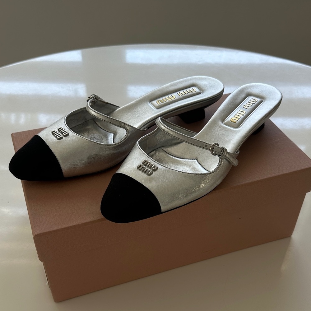Miu Miu Silver and Black Mules